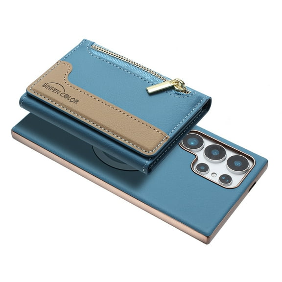 Allytechgroup for Samsung Galaxy S25 Ultra Case, PU Leather Phone Case for Samsung Galaxy S25 Ultra with Detachable Card Holder RFID Blocking Shockproof Cover for Women Men, Lightblue