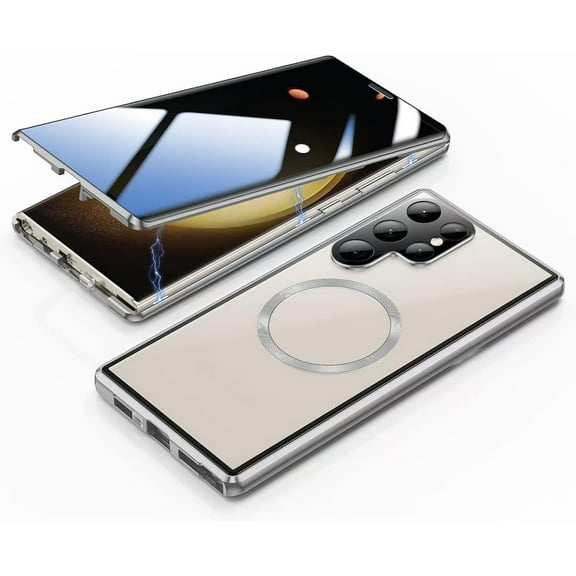 Allytechgroup for Samsung Galaxy S25 Ultra Case with Privacy Screen Protector, [Compatible with Magsafe] Non-Slip Glossy Shockproof Magnetic Back Cover Full Body Protective for Women Men, Silver