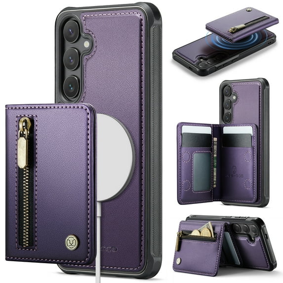 Allytechgroup for Samsung Galaxy S25 Ultra Case, RIFD Blocking PU Leather Magnetic Wallet Back Cover With Card Slots Cash Pocket Anti-Scratch Shock-Absorbent Protective Case for Women Men, Purple