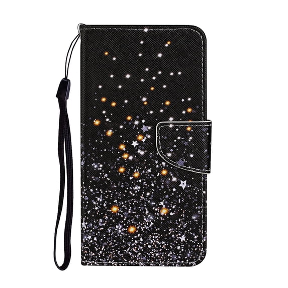 Allytechgroup for Samsung Galaxy S25 Ultra Flip Case, Rich Pattern with Card Slots and Credict Slots Magnetic Clasp Soft Shockproof Leather Protective Case with Lanyard - Starry Sky