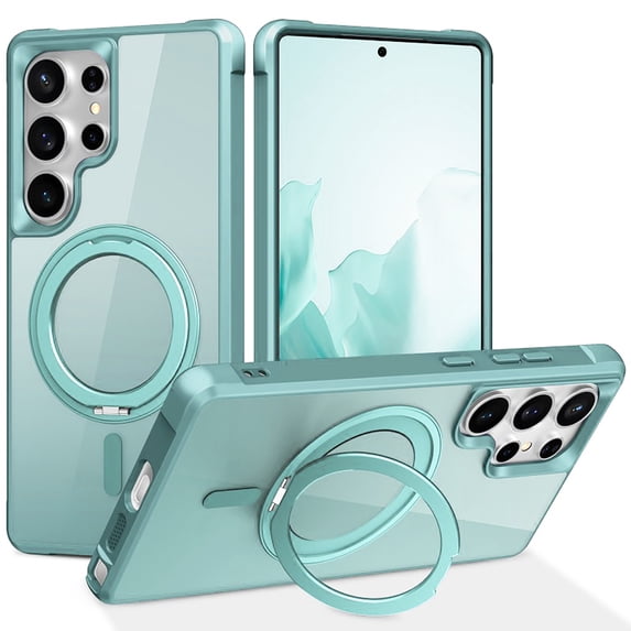 Allytechgroup for Samsung Galaxy S25 Ultra Magnetic Case with Rotating Stand, Multi Angle Viewing Stand Anti-Scratch Compatible with Magsafe & Car Mount Phone Case for Samsung Galaxy S25 Ultra, Blue