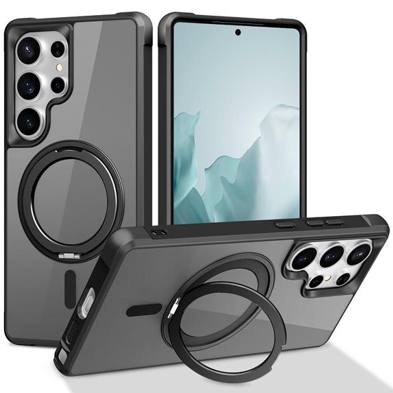 Allytechgroup for Samsung Galaxy S25 Ultra Magnetic Case with Rotating Stand, Multi Angle Viewing Stand Anti-Scratch Compatible with Magsafe & Car Mount Phone Case for Samsung Galaxy S25 Ultra, Black