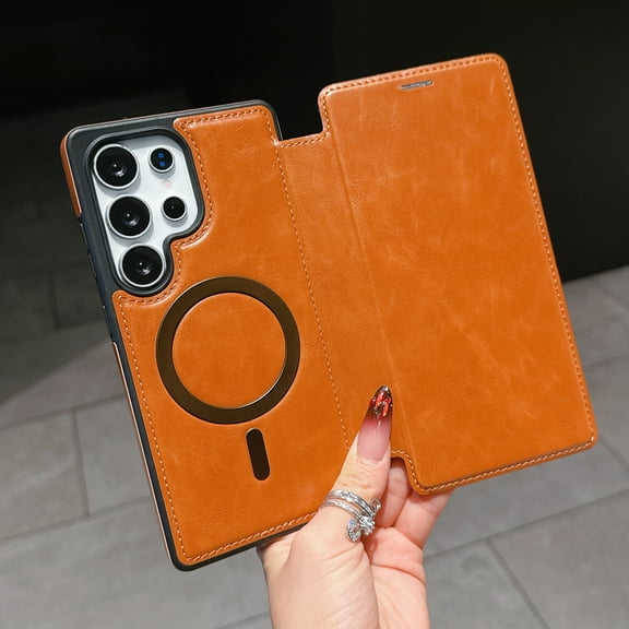 Allytechgroup Samsung Galaxy S25 Ultra Wallet Case Compatible with MagSafe, PU Leather Folio Card Holder RFID Blocking Shockproof Flip Cover Phone Case for Samsung Galaxy S25 Ultra, Brown