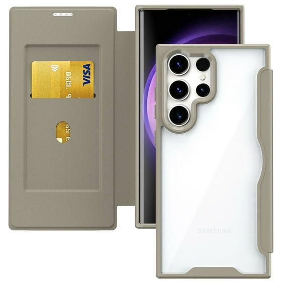 Allytechgroup for Samsung Galaxy S25 Ultra Wallet Case with Credit Card Slot, PU Leather RFID Blocking Flip Phone Case Shockproof Back Cover Bumper for Samsung Galaxy S25 Ultra for Women Men, Khaki