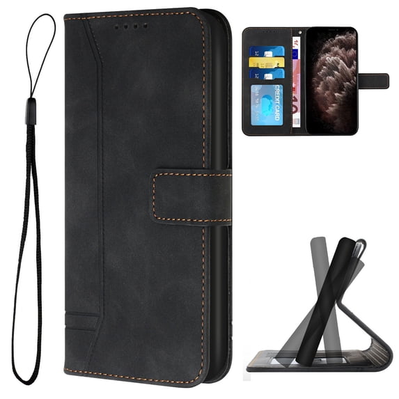 Allytechgroup for Samsung Galaxy S25 Ultra Wallet Case, Premium PU Leather Folio RFID Blocking with Card Slot Wrist Strap Magnetic Closure Built-in Kickstand Protective Case for Women Men, Black