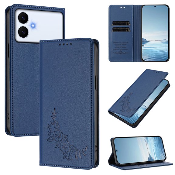 Allytechgroup for Samsung Galaxy S26 Edge Wallet Folio Case with RFID Card Slots, Support Wireless Charging Slim Fit PU Leather Rugged Non-Slip Shockproof Protective Bumper for Women Men, Dark Blue