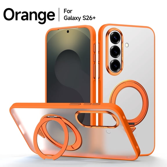 Allytechgroup for Samsung Galaxy S26+ Ring Case with Ring Holder Kickstand, Support Wireless Charging Slim Lightweight Non-Slip Anti-Fingerprint Shockproof Protective Back Cover Bumper, Orange