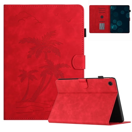 Allytechgroup for Samsung Galaxy Tablet A8 Case 10.5 inch 2022 SM-X200/X205/X207, Pencil Holder/Card Pockets/Magnetic PU Leather Embossed Flower Folio Wallet [Auto Wake/Sleep] Cover, Red
