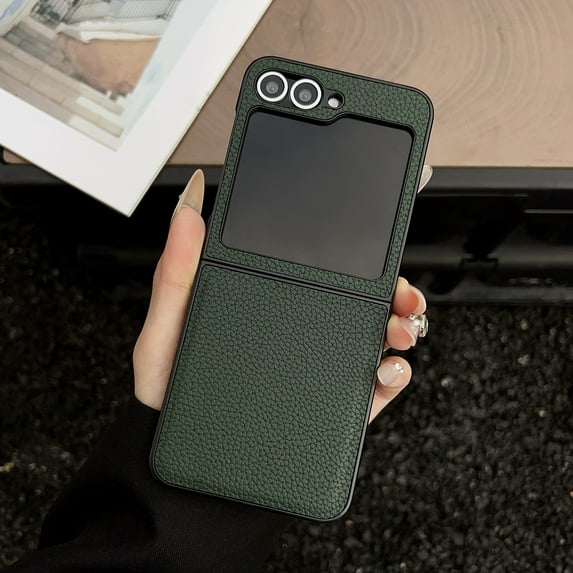 Allytechgroup for Samsung Galaxy Z Flip 4 Case, Slim Leather Texture Phone Case for Samsung Galaxy Z Flip 4, Premium PU Cover with Raised Edge Protection Precise Cutouts Anti-Scratch Lightweight,Green