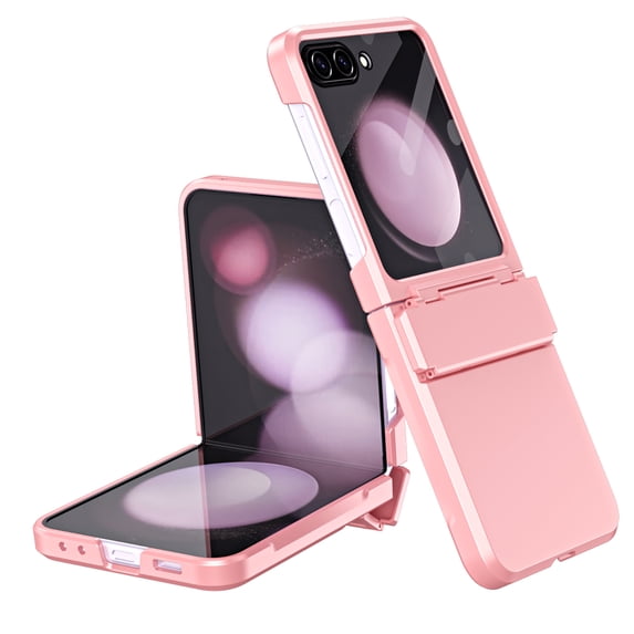 Allytechgroup for Samsung Galaxy Z Flip 5 Case with Screen Protector, Shockproof Solid Color Hinge Protection Bumper Rugged Case Cover for Women Men, Pink
