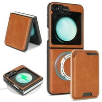 Allytechgroup for Samsung Galaxy Z Flip 5 Phone Case with Card Holder [Compatible with Magsafe Wireless Charging] Slim PU Leather Magnetic Wallet Back Flip Case Soft TPU Bumper Shockproof Cover, Brown