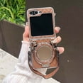 thumbnail image 1 of Allytechgroup for Samsung Galaxy Z Flip 6 Case/Z Flip 7 FE Case, Lightweight Mirror PC+TPU Cover with Kickstand & Lanyard Support Wireless Charging Anti-Scratch Protection for Women Men, Brown, 1 of 6