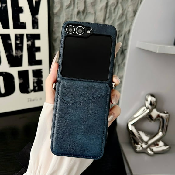 Allytechgroup for Samsung Galaxy Z Flip 7 Case, PU Leather Wallet Case with Cards Slots Shockproof Anti-Scratch Non-Slip Protective Phone Case Cover for Samsung Galaxy Z Flip 7, Blue