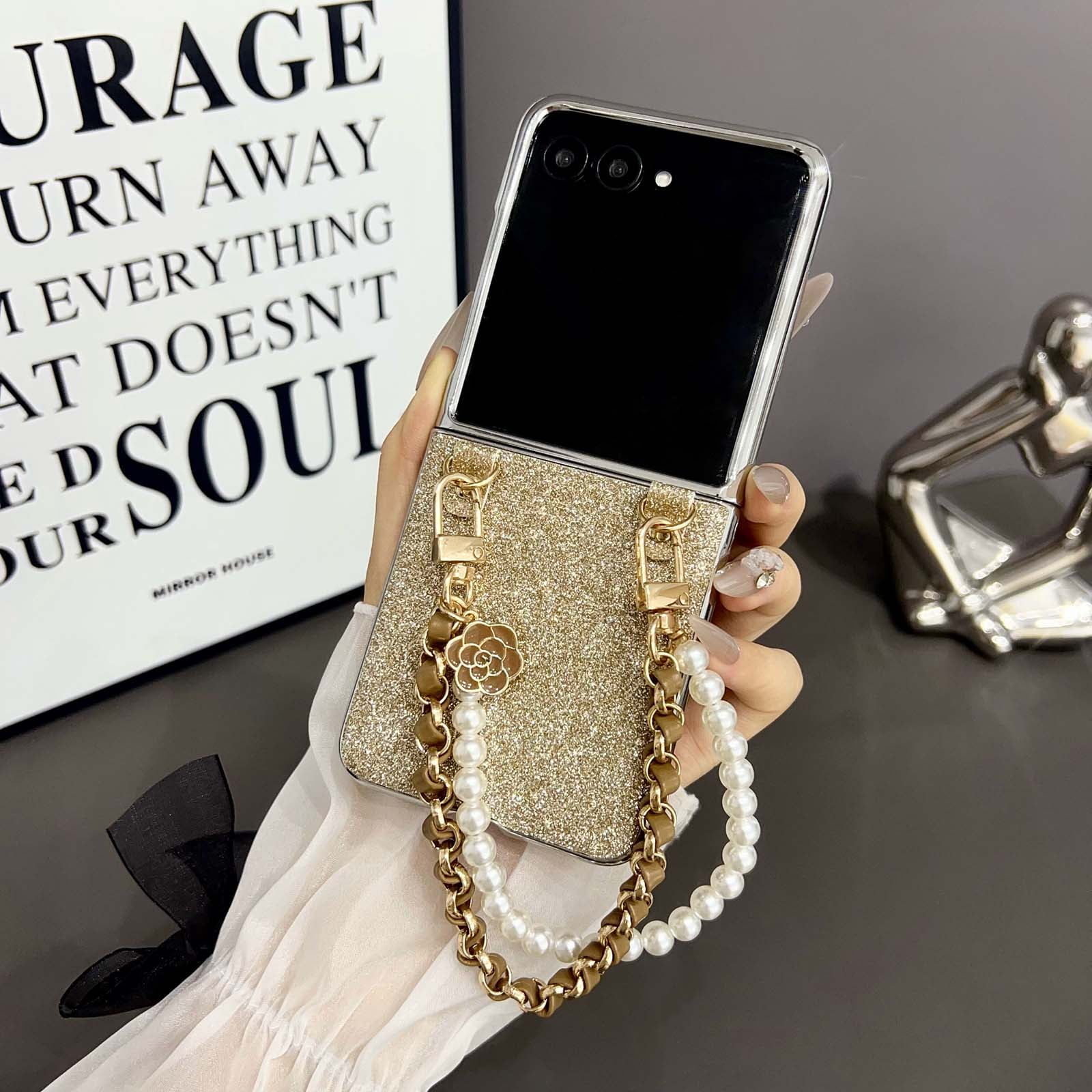 Allytechgroup for Samsung Galaxy Z Flip 7 Case with Pearl-Accented