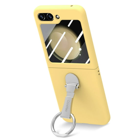 Allytechgroup for Samsung Galaxy Z Flip 7 Case with Ring Holder Stand & Screen Protector, Morandi Colored Case Shockproof Bumper Slim Cover for Samsung Galaxy Z Flip 7 Women Men, Yellow