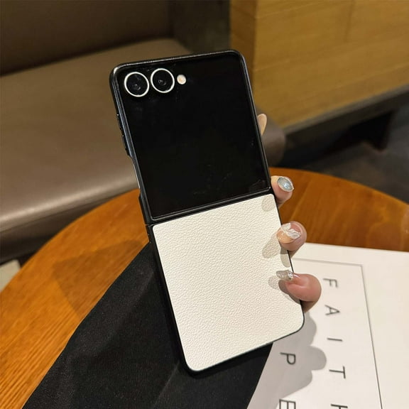 Allytechgroup for Samsung Galaxy Z Flip 7 Case, Shockproof Back Cover PU Leather Protective Case Anti-Scratch Anti-Fingerprint Shock-Absorbent Wireless Charging Compatible for Women Men, White