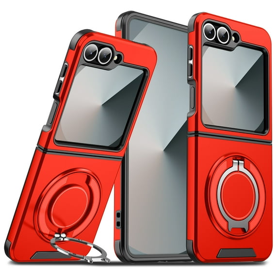 Allytechgroup for Samsung Galaxy Z Flip 7 FE/ 6 Case with Ring Holder Stand, Support Car Mount Heavy Drop Shockproof Protective Cover for Samsung Galaxy Z Flip 7 FE/ 6 Women Men, Red