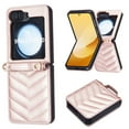 thumbnail image 1 of Allytechgroup for Samsung Galaxy Z Flip 7 FE/ Galaxy Z Flip 6 Case with Shoulder Strap, Slim PU Leather & Soft TPU Back Cover Anti-Slip Rugged Shockproof Rubber Bumper Phone Protective Shell, Rosegold, 1 of 11