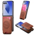 thumbnail image 1 of Allytechgroup for Samsung Galaxy Z Flip 7 FE/Z Flip 6 Case with Card Holder, Magnetic Wireless Charging Wallet Back Cover Faux Leather Shockproof Hard PC Bumper Lightweight Anti-Slip Shell, Brown, 1 of 12