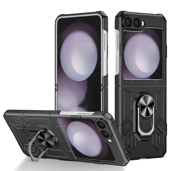 Allytechgroup for Samsung Galaxy Z Flip 7 Magnetic Case, Compatible with Car Mount Shockproof Ring Holder Anti-Scratch Bumper Slim Hard PC Cover Phone Case for Samsung Galaxy Z Flip 7, Black