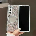 thumbnail image 1 of Allytechgroup For Samsung Galaxy Z Fold 5 Case Glitter Bling, with Makeup Mirror Ring Bracket Stand Rugged Shockproof PC Back Cover Anti-Scratch Stylish Phone Case for Samsung Galaxy Z Fold 5,Silver, 1 of 8