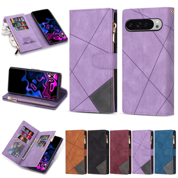 Allytechgroup for Samsung Galaxy Z Fold 5 Wallet Case with Zipper Pocket, PU Leather RFID Blocking Slim Fit Cards Slots Shockproof Flip Stand Hand Wrist Phone Case for Samsung Galaxy Z Fold 5, Purple