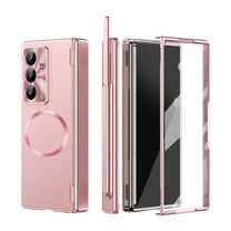 Allytechgroup for Samsung Galaxy Z Fold 6 Case with S Pen & S Pen Holder [Tempered Glass Screen Protector] [Compatible with MagSafe] [Hinge Protection] Magnetic Shockproof Lens Protection Case, Pink
