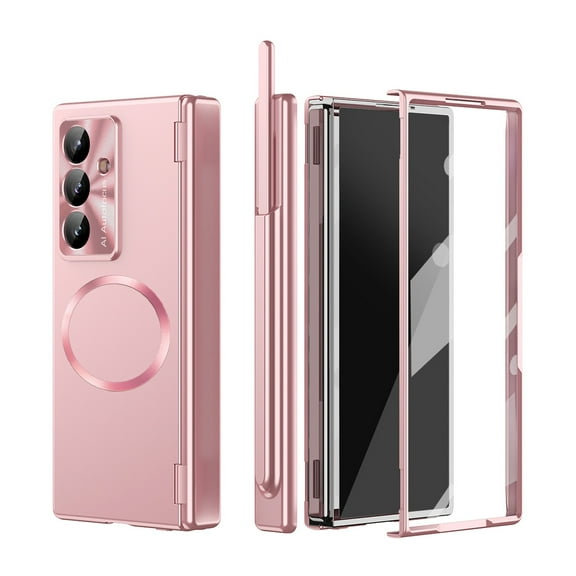 Allytechgroup for Samsung Galaxy Z Fold 6 Case with S Pen & S Pen Holder [Tempered Glass Screen Protector] [Compatible with MagSafe] [Hinge Protection] Magnetic Shockproof Lens Protection Case, Pink