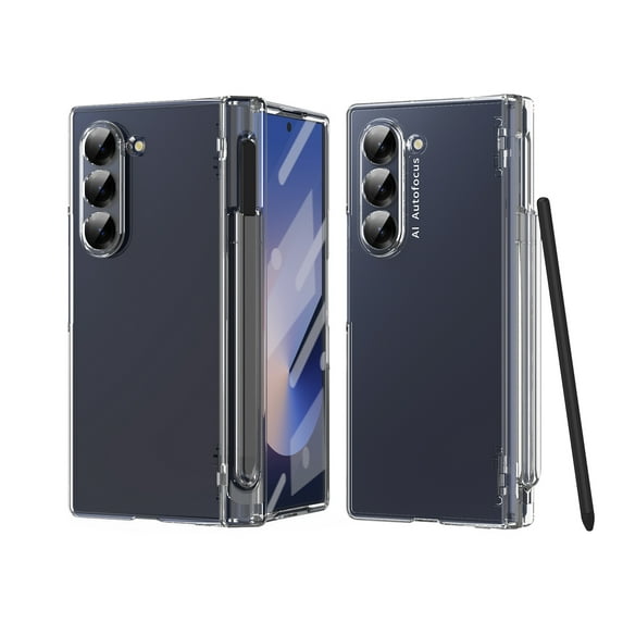 Allytechgroup for Samsung Galaxy Z Fold 6 Case with Stylus Pen + Pen Holder + Screen Protector, Full Body Protective Hinge Protection Rugged Case for Women Men, Clear