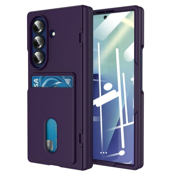 Allytechgroup For Samsung Galaxy Z Fold 7 Back Cover Case with Screen Protector, Walle Case with Card Slot Shockproof Full Body Shockproof Hinge Protection Case for Galaxy Z Fold 7, Darkpurple