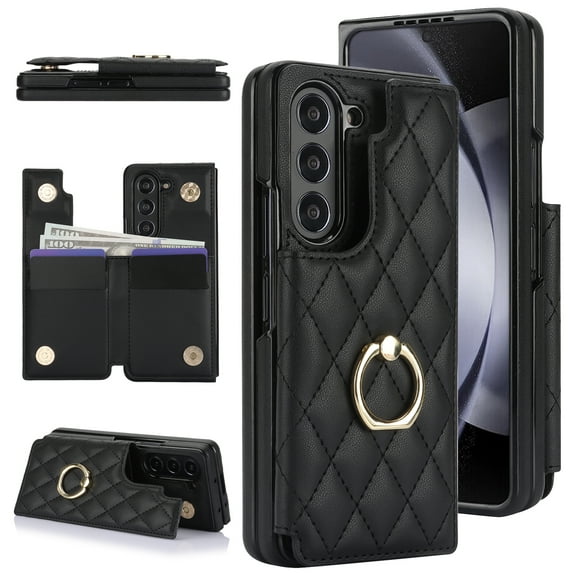 Allytechgroup for Samsung Galaxy Z Fold 7 Case with Card Slots, RFID Blocking Rugged PU Leather Metal Frame Cover, Shockproof Non-Slip Flip Wallet Protective Case for Samsung Galaxy Z Fold 7, Black