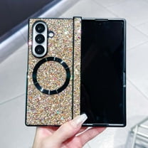 Allytechgroup for Samsung Galaxy Z Fold 7 Case, Glitter Bling Back Cover [Compatible with Magsafe] Anti-Scratch Shockproof Slim Fit Shell Stylish Phone Case for Samsung Galaxy Z Fold 7, Gold