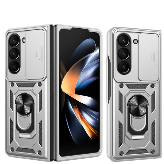 Allytechgroup for Samsung Galaxy Z Fold 7 Case, Military Grade Protection Mangetic Case for Car Mount Shockproof Anti-Scratch Ring Holder Stand Case Cover for Samsung Galaxy Z Fold 7, Silver