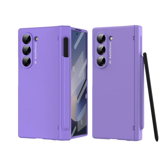 Allytechgroup for Samsung Galaxy Z Fold 7 Case with Stylus Pen + Pen Holder + Screen Protector, Full Body Protective Hinge Protection Rugged Case for Women Men, Purple