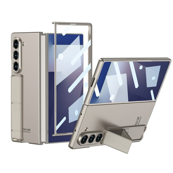 Allytechgroup for Samsung Galaxy Z Fold 7 Rugged Plastic Case with Kickstand, Non-Slip Lightweight Anti-Scratch Tempered Glass Frame Shock-Absorbent Glossy Design for Galaxy Z Fold 7, Titaniumgray