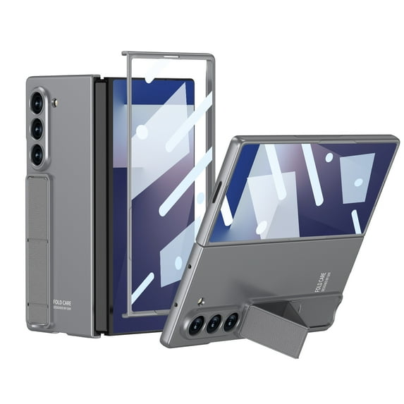 Allytechgroup for Samsung Galaxy Z Fold 7 Rugged Plastic Case with Kickstand, Non-Slip Lightweight Anti-Scratch Tempered Glass Frame Shock-Absorbent Glossy Design for Galaxy Z Fold 7, Gray