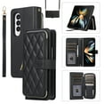 thumbnail image 1 of Allytechgroup for Samsung Galaxy Z Fold3 Wallet Case, Premium PU Leather Magnetic Buckle Zipper Pocket Card Slots Flip Stand Protective Cover with Hand Strap & Shoulder Strap - Black, 1 of 9