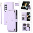 thumbnail image 1 of Allytechgroup for Samsung Galaxy Z Fold4 Wallet Case, Premium PU Leather Magnetic Buckle Zipper Pocket Card Slots Flip Stand Protective Cover with Hand Strap & Shoulder Strap - Purple, 1 of 9