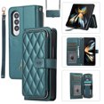 thumbnail image 1 of Allytechgroup for Samsung Galaxy Z Fold4 Wallet Case, Premium PU Leather Magnetic Buckle Zipper Pocket Card Slots Flip Stand Protective Cover with Hand Strap & Shoulder Strap - Darkgreen, 1 of 9