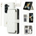 thumbnail image 1 of Allytechgroup for Samsung Galaxy Z Fold5 Wallet Case, Premium PU Leather Magnetic Buckle Zipper Pocket Card Slots Flip Stand Protective Cover with Hand Strap & Shoulder Strap - White, 1 of 9