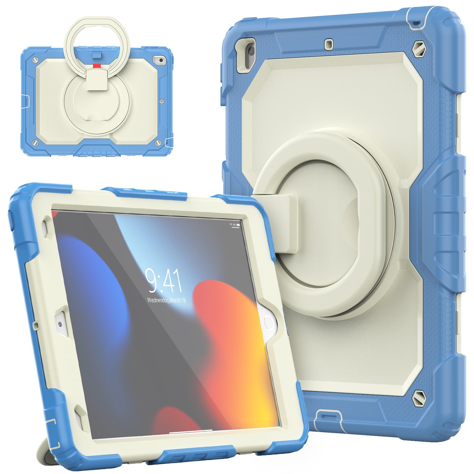 Allytechgroup Screen Protector Case for Apple iPad 9th 8th 7th Generation 10.2 Inch 2021 2020 2019, Heavy Duty Protective Build-in Pencil Holder Handle Stand Rugged Bumper Case Kids Friendly,Blue