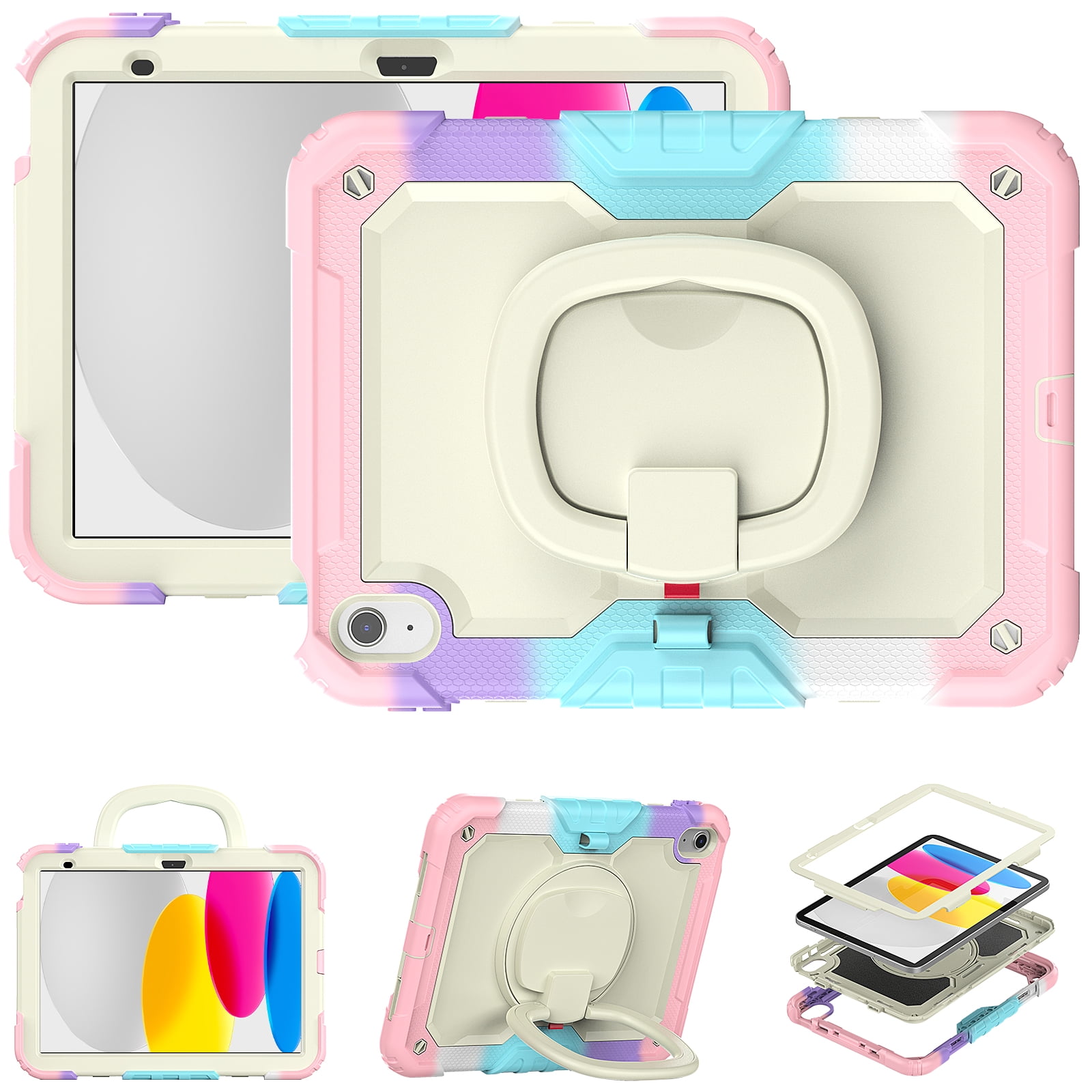 Allytechgroup Screen Protector Case for Apple iPad 9th 8th 7th Generation 10.2 Inch 2021 2020 2019, Heavy Duty Protective Build-in Pencil Holder Handle Stand Rugged Bumper Case Kids Friendly,Pink