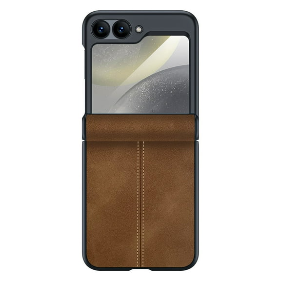 Allytechgroup Screen Protector Case for Samsung Galaxy Z Flip 7 FE/ Flip 6, Premium Retro PU Leather Slim Fit Shell Back Cover Anti-Scratch Protective Shockproof Phone Case for Galaxy Z Flip 7 FE/6