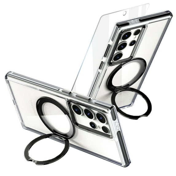 Allytechgroup Screen Protector Clear Case for Galaxy S25 Ultra, Compatible with Magsafe & Car Mount Anti-Yellow Shockproof Bumper Rugged Phone Cases Cover for Samsung Galaxy S25 Ultra 6.9", Black