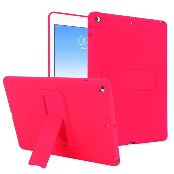 Allytechgroup Shock-Absorbent Back Cover for iPad 6th/5th Generation 9.7 Inch 2018/2017, TPU & Hard PC Protective Case with Kickstand Cleaning Cloth & Stylus for Women Men, Rose