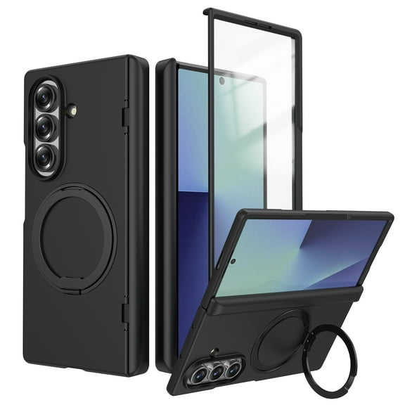 Allytechgroup Shockproof Back Cover for Samsung Galaxy Z Fold 7, Anti-Scratch Hard PC Case with Built-in Kickstand Screen Protector Shock-Absorbent Full 360° Protection for Women Men, Black
