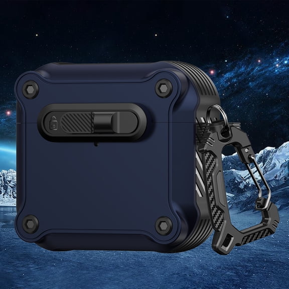 Allytechgroup Shockproof Case for Apple AirPods 4th Generation 2024, Rugged AirPods Case with Keychain Lock Button Dustproof Protection Wireless Charging Support Cover for Women Men, Darkblue