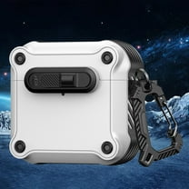 Allytechgroup Shockproof Case for Apple Airpods Pro 1st Generation 2019, Rugged AirPods Case with Keychain Lock Button Dustproof Protection Wireless Charging Support Cover for Women Men, White