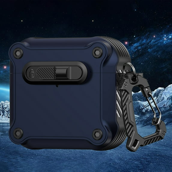 Allytechgroup Shockproof Case for Apple Airpods 2nd Gen / 1st Generation, Rugged AirPods Case with Keychain Lock Button Dustproof Protection Wireless Charging Support Cover for Women Men, Darkblue