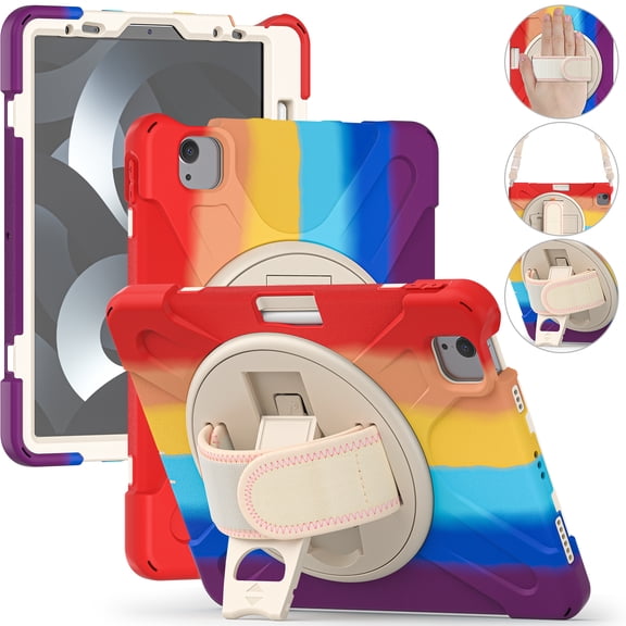 Shockproof Case for Apple iPad Air 11 Inch Case M4 M3 M2 2026 2025 2024, Kickstand Hand Strap Shoulder Strap Rugged Case Kids Friendly Bumper Shockproof Case for iPad Air 11", Colorful Red